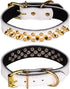 Spiked Studded Dog Collar, Genuine Leather Adjustable Pet Collars for Small or Medium Pets (M, White)
