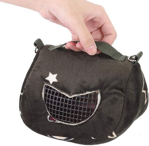 Blackish Green Flannelette Small Pet Carrier Bag, Portable Breathable Hamster Outgoing Bag (M)