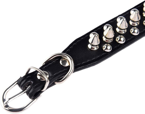Dogs Kingdom Soft Leather Mushrooms Rivet and Spikes Studded Adjustable Buckle Pet Dog Collar for Small Medium Large