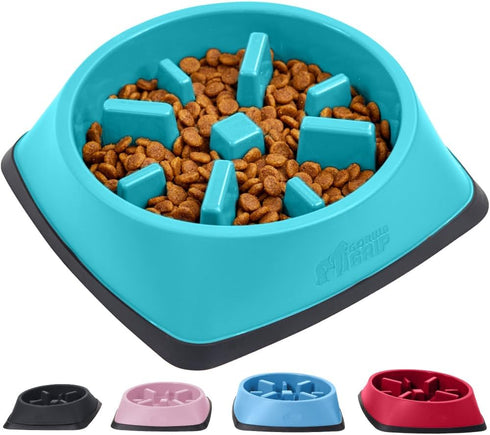 Gorilla Grip Slow Feeder Dog and Cat Bowls, Interactive Puzzle Toy for Food Training, 1 Cup Turquoise, 100% BPA Free,