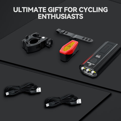 VICTAGEN Rechargeable Bike Lights Set, Front and Rear, 8500lm High Brightness Safety Lights for Night Riding