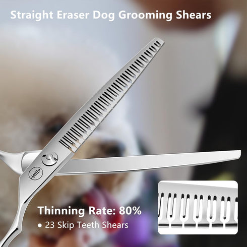23 Teeth,7.0 Inch,80% HASHIMOTO Straight Eraser Dog Grooming Scissors, Thinning Rate,Light Weight, Designed for Bulking