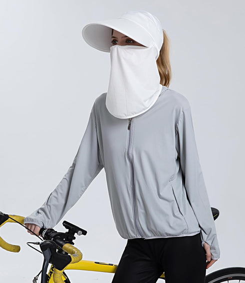 Women's Wide Brim Face Mask Sun Hat, Detachable Neck Flap, UV Protection Visor Hat for Garden Fishing