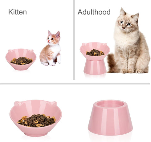 Detachable Elevated Cat Bowls, 15° Tilted Raised Anti-Vomiting Cat Food Dishes, Adjustable for Adult Kittens
