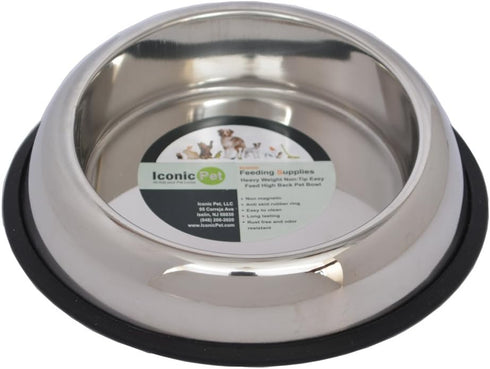 ICONIC PET 2 Pack Heavy Weight Non-Skid Easy Feed High Back Pet Bowl - 8 oz for Dog or Cat