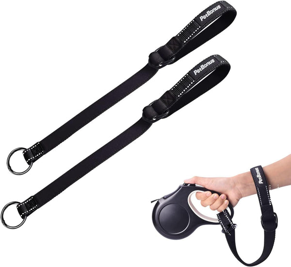 PetBonus 2 Pack Short Dog Leash, Adjustable Soft Padded Handle, Reflective Design & Safety Wrist Strap (Black)
