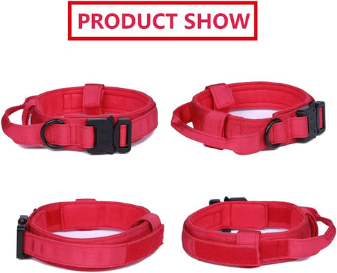 Tactical Dog Collar, Adjustable Military Nylon Dog Collar with Heavy Duty Metal Buckle for Training (Red, S)