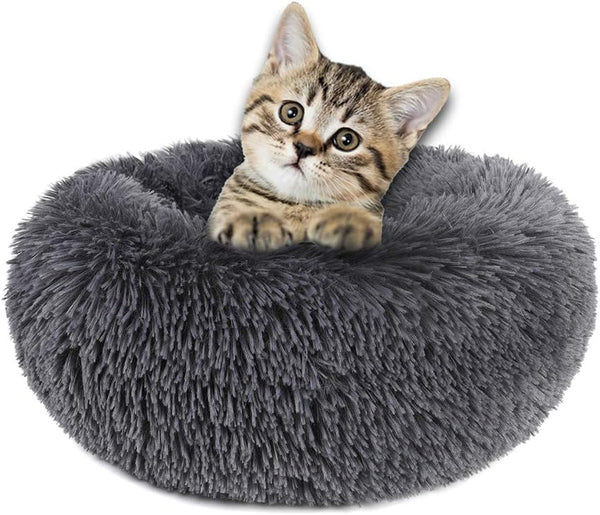 otoez Kitten Puppy Bed - Extra Small Round Dog Cat Bed, Anti Anxiety Plush, Washable (15.7", Dark Grey)