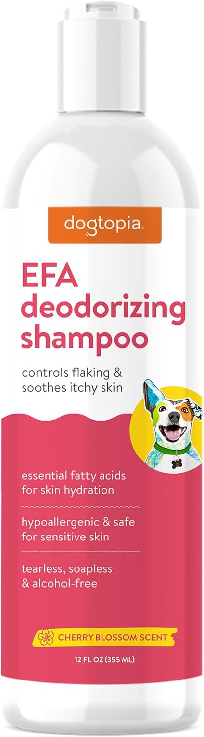 Essential Fatty Acid Deodorizing Shampoo for Dogs, 16oz | Cherry Blossom Scent, Tearless, Soapless & Alcohol-Free