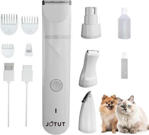 Small Dog Electric Clippers for Grooming - 4 in 1 Cordless Low Noise Paw Trimmer Nail Grinder Shaver for Small Pets
