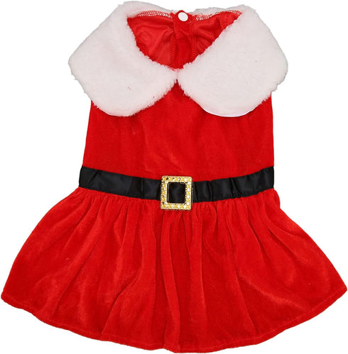 Christmas Dog Dress, Santa Claus Velvet Skirt Outfit for Small Medium Dogs Cats, Cute Holiday Apparel
