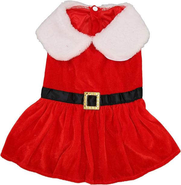 Christmas Dog Dress, Santa Claus Velvet Skirt Outfit for Small Medium Dogs Cats, Cute Holiday Apparel