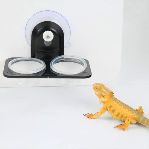 SLSON Gecko Feeder Ledge Acrylic with 20 Pack 1 oz Plastic Bowls - Improved Suction Cup Reptile Feeder, Black