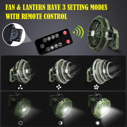 7800mAh AYAMAYA Rechargeable Camping Tent Fan with LED Light, Remote Control, Portable Camping Lantern Fan USB Desk
