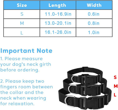 4 Pack Adjustable Nylon Dog Collars for Small, Medium, Large Dogs, Classic Colors (Black, Blue, Red, Purple)