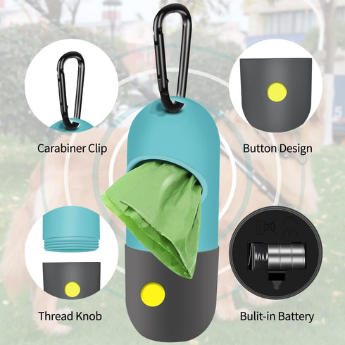 2 Pack Dog Poop Bag Dispenser with LED Flashlight, Pet Waste Bag Holder for Leash, 2 Rolls Leak-proof Doggy Waste Bags