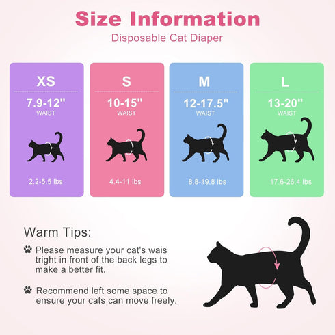 Ypfyed 40 Count Disposable Cat Diapers, Perfect for Both Male and Female Cats, for Elderly, (XS) Incontinent