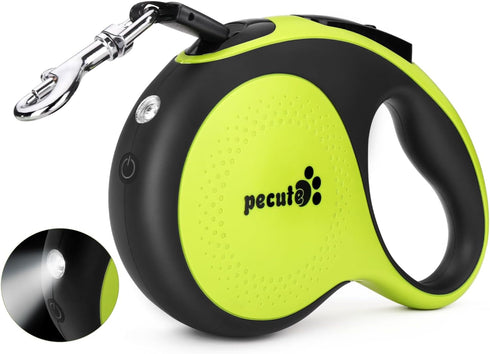 Pecute 16 ft Retractable Dog Leash with Light, 360° Tangle-Free Nylon Leash for Medium Large Dogs up to 66lbs