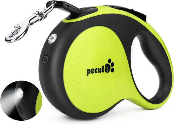 Pecute 16 ft Retractable Dog Leash with Light, 360° Tangle-Free Nylon Leash for Medium Large Dogs up to 66lbs