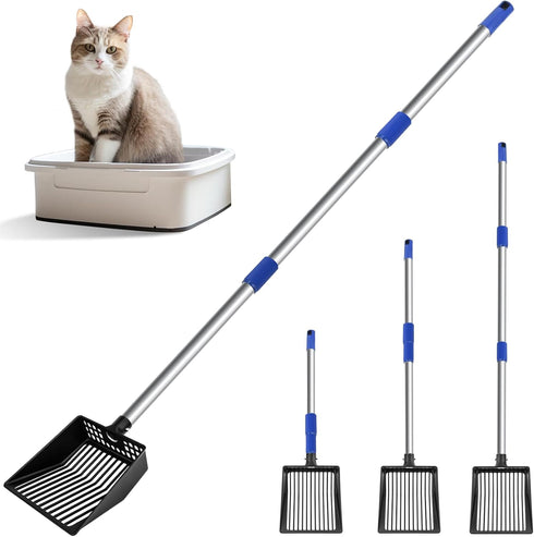 JAMIEWIN Extendable Cat Litter Scoop, Long Handle Litter Sifting Shovel, Detachable Non-Stick Heavy Duty Metal Pet Poop