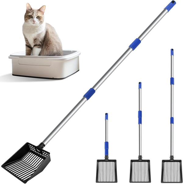 JAMIEWIN Extendable Cat Litter Scoop, Long Handle Litter Sifting Shovel, Detachable Non-Stick Heavy Duty Metal Pet Poop