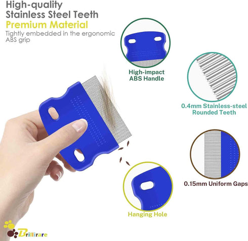 4 Pack Flea Lice Comb - Stainless Steel Dog Cat Grooming Combs with Rounded Teeth, Double Sided Professional Dematting
