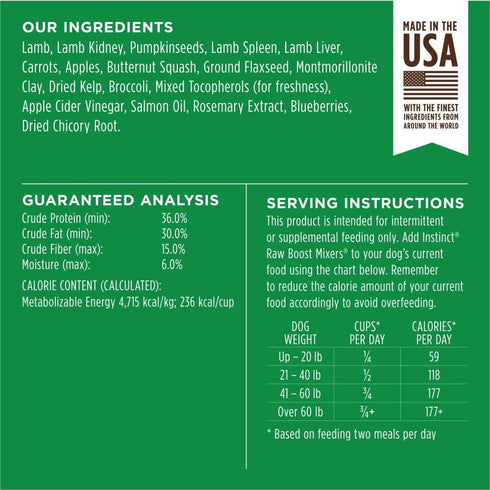 Instinct Raw Boost Mixers, Freeze Dried Dog Food Topper, Grain Free - Grass Fed Lamb, 5.5 oz Bag