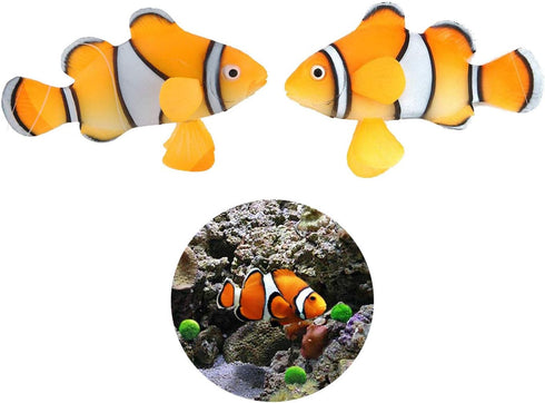 2 Pack Silicone Artificial Aquarium Floating Clownfish Decoration Fish Tank Decor Underwater Saltwater Fake Fish