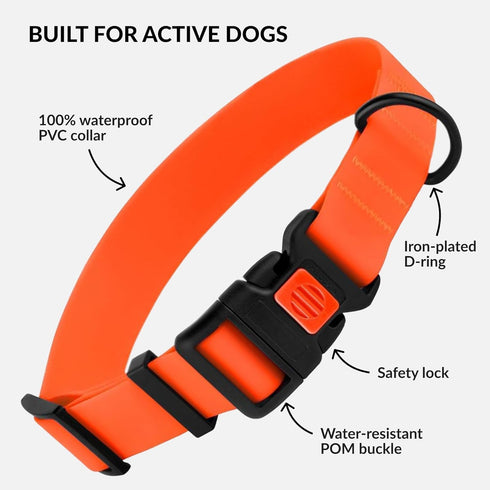 CollarDirect Waterproof Dog Collar - Adjustable Silicone Plastic Collar for Large, Medium, Small Dogs, Orange