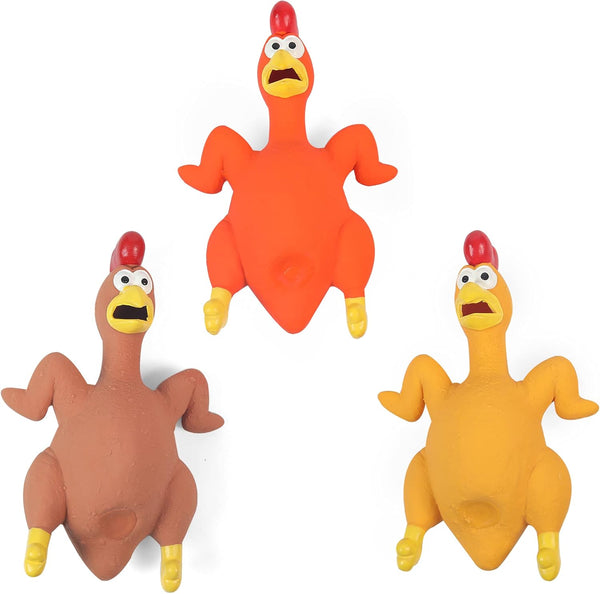 Rubber Chicken Dog Toy, 3 Pack Latex Squeaking Chicken Toys, Funny Interactive Fetch Toy for Small Medium Large Dogs
