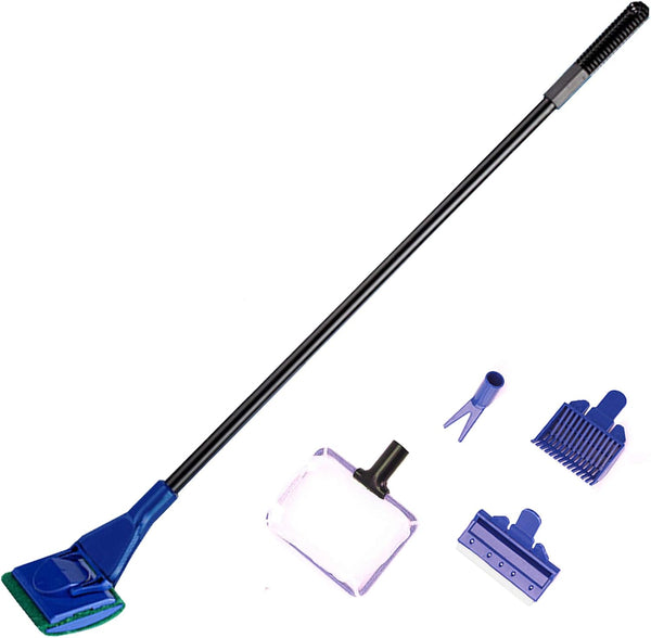 Aquarium Cleaning Tools Kit 5 in 1 for Long Deep Fish Tank, Includes Algae Scraper, Cleaning Sponge, Fishnet, Gravel