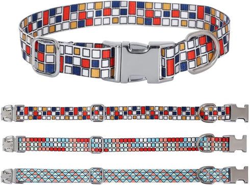 Adjustable Pet Collar with Metal Buckle, Cute Colors for Small Medium Large Dogs, Breathable Soft (Medium, Red Blue)
