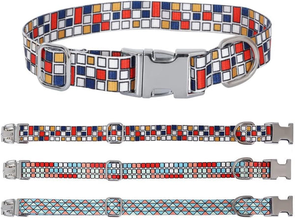 Adjustable Pet Collar with Metal Buckle, Cute Colors for Small Medium Large Dogs, Breathable Soft (Medium, Red Blue)