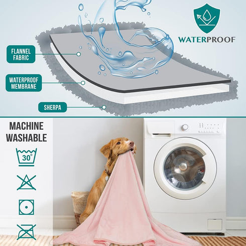 PetAmi Waterproof Dog Blanket for Extra Large Dogs, Reversible Pee Proof Blanket for Indoor Cat, 90x90 Pink