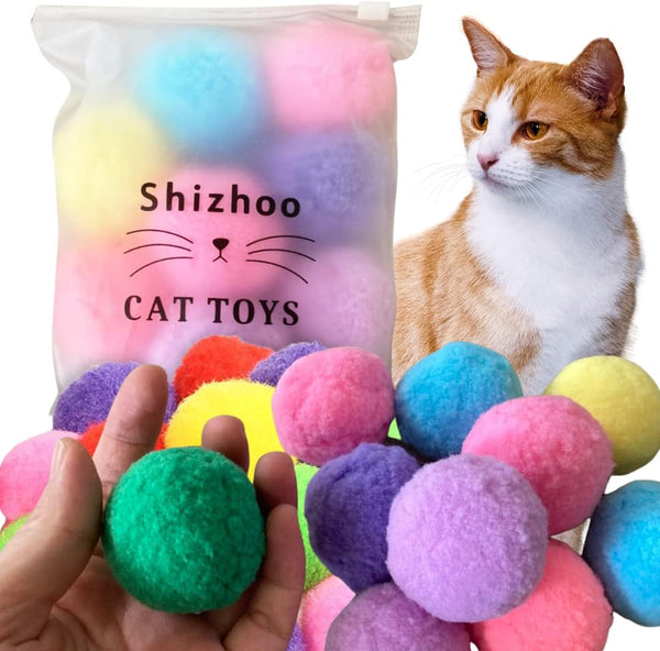 Premium Soft Pom Pom Balls for Kittens - Lightweight, Interactive, Assorted Colors