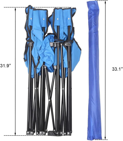 Volowoo 2 Portable Seat Folding Camp Chair,Double Camping Chairs with Umbrella with Cooler Bag, Beverage Holder