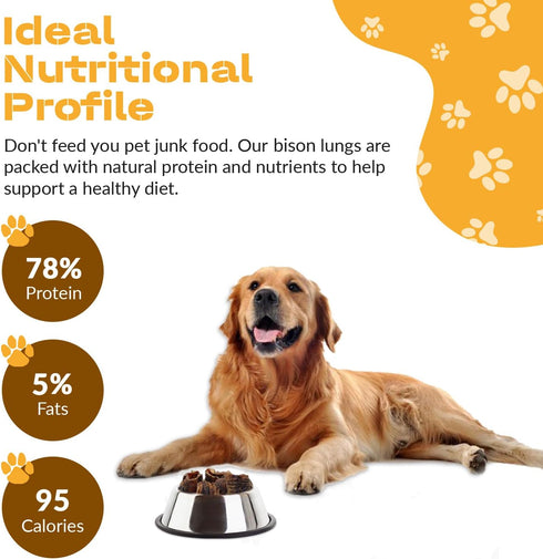 Dog Chits Bison Lung Fillets Dog Treats - All Natural, Grain and Chemical Free, High Protein, 10 oz Bag