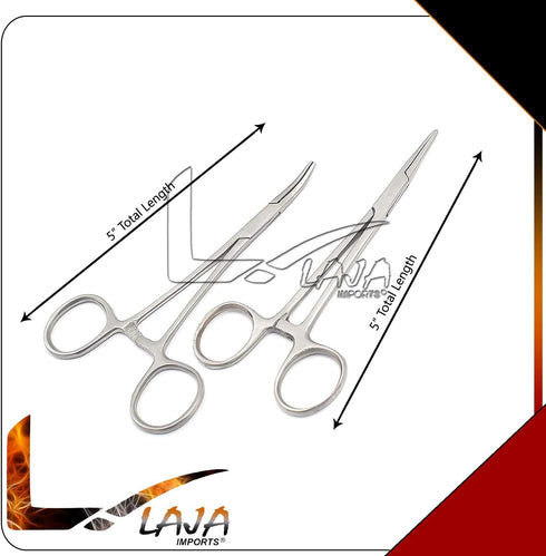 Pet Hemostat Forceps, Stainless Steel Ear Scissors for Dog and Cat, Straight and Bent, 5-inch
