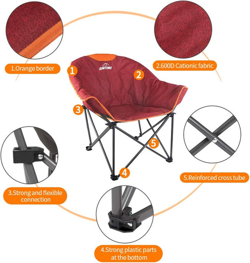 OUTDOOR LIVING SUNTIME Sofa Chair, Oversize Padded Moon Leisure Portable Stable Comfortable Folding Chair for Camping