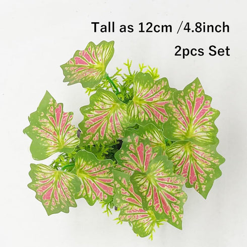 Smoothedo-Pets Aquarium Plants, 2pcs Plastic Artificial Fish Tank Decorations (Rainforest Leaf-Pink-Small-Set)