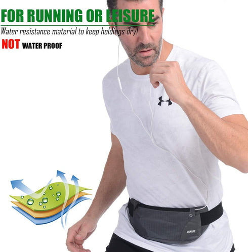 USHAKE Running Belt, Ultra Light Bounce Free Waist Pouch Bag for Men or Women, Fitness Workout Belt for iPhone