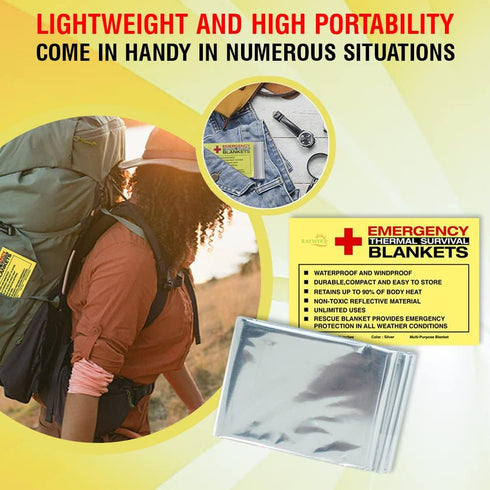 Rawyer Emergency Thermal Survival Blankets - Mylar Blankets for Outdoor, Camping, Hiking, Heavy Duty Survival Gear (10