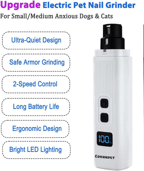 2 2 30dB Electric Dog Nail Grinder with Level LED Lights, Speed Super Quiet and Low Vibration Turbo Charge Pet Nail