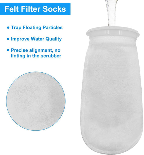 3Pcs 4 Inch Ring by 10 Inch Long Filter Socks 200 Micron, Aquarium Felt Bags for Freshwater Saltwater