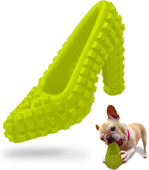 Super Shoe Dog Toy for Aggressive Chewers, Rubber Natural Teething Toys, Treat Dispenser and Toothbrush for Small