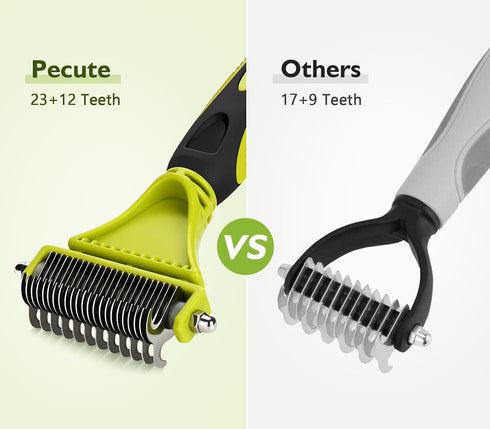 Pecute Pet Dematting Tool 2 Pack - Double Sided Rake & Comb for Medium or Long-haired Dogs & Cats