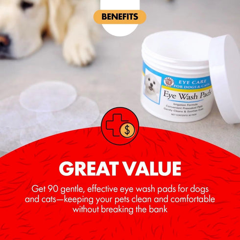 Miracle Care Eye Wash Pads for Dogs and Cats, Soft Pet Wipes, Sterile, 90 Count