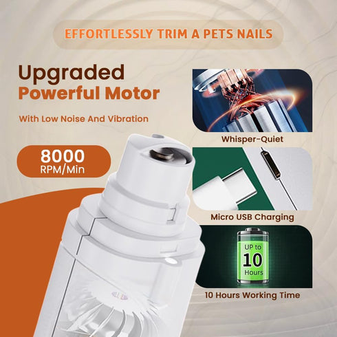2-in-1 Trimmer Dog Nail Clipper & Grinder for Dogs & Cats LED Light, Low Noise, USB Rechargeable Safe Nail for Large