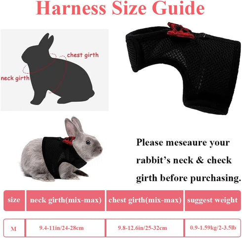 ASOCEA Adjustable Bunny Harness and Leash - Breathable Mesh Vest for Small Animals - Black M