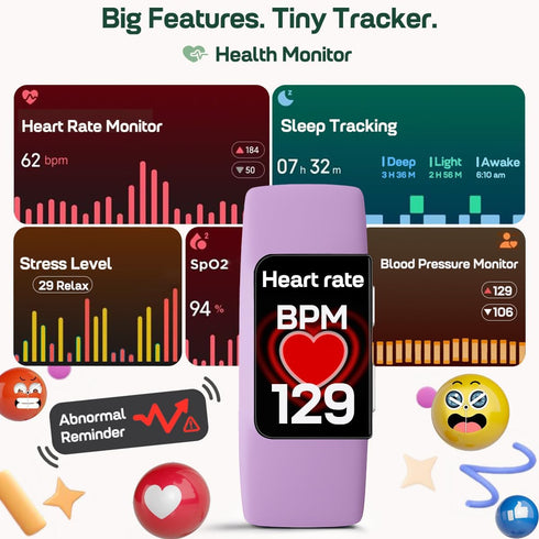 FITVII 24/7 Counter, IP68 Slim Fitness Trackers, Fitness Watch with Heart Rate, Blood Pressure, Blood Oxygen, Stress